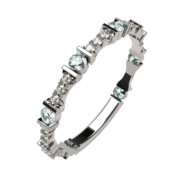 Stackable Ring Round Cut Platinum Plated Silver - Size 7 - Simulated Aquamarine - March Birthstone