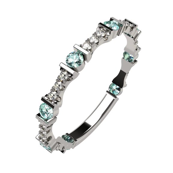 Stackable Ring Round Cut Platinum Plated Silver - Size 7 - Simulated Blue Zircon - Dec. Birthstone