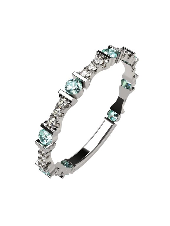 Stackable Ring Round Cut Platinum Plated Silver - Size 7 - Simulated Blue Zircon - Dec. Birthstone