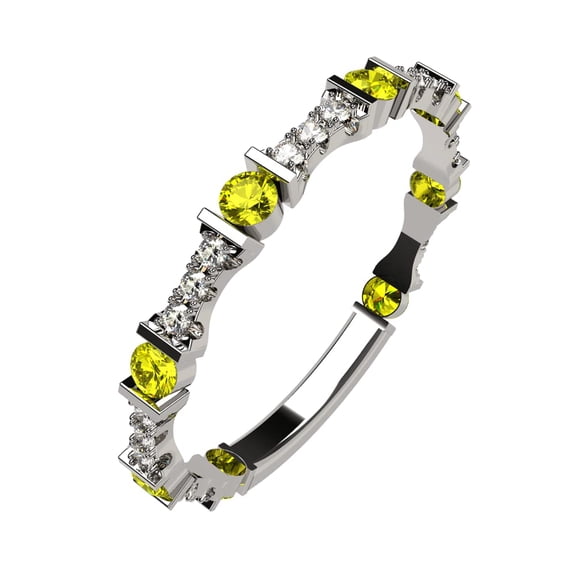 Stackable Ring Round Cut Platinum Plated Silver - Size 8 - Simulated Yellow Topaz - Nov. Birthstone