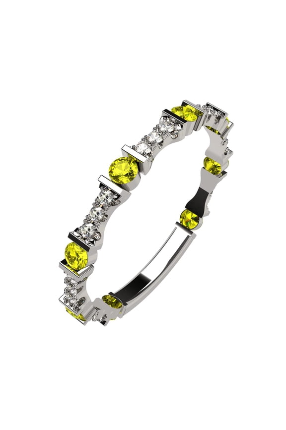 Stackable Ring Round Cut Platinum Plated Silver - Size 8 - Simulated Yellow Topaz - Nov. Birthstone