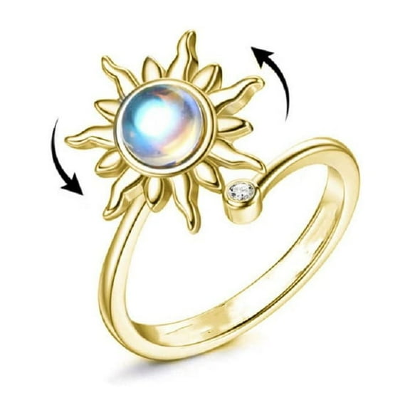 Stackable Rings, Adjustable Rings for Women, Fidget Rings for Anxiety Relief Stress, Open Adjustable Flower Moon Star Fidget Spinning Ring, Gold