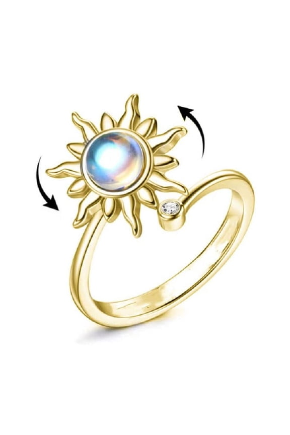 Stackable Rings, Adjustable Rings for Women, Fidget Rings for Anxiety Relief Stress, Open Adjustable Flower Moon Star Fidget Spinning Ring, Gold