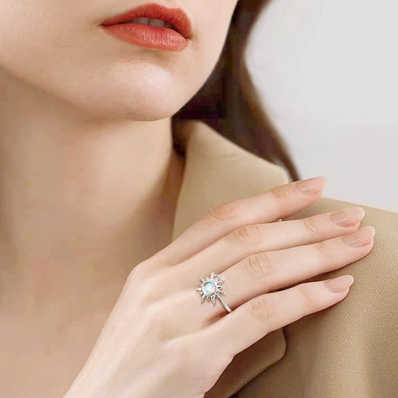 Stackable Rings, Adjustable Rings for Women, Fidget Rings for Anxiety Relief Stress, Sun and Moon Ring for Lover Best Friend Gifts, Silver