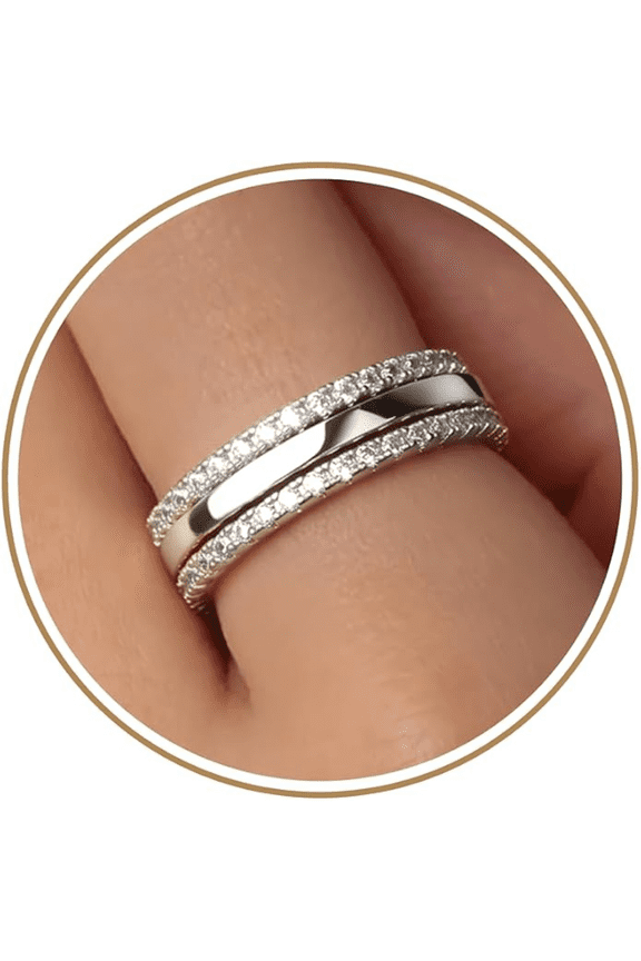 Stackable Rings Non Tarnish, Two Tone CZ Eternity Band Set | 14K Gold & 925 Sterling Silver Plated, Waterproof, Wedding/Engagement/Promise Rings, Sm