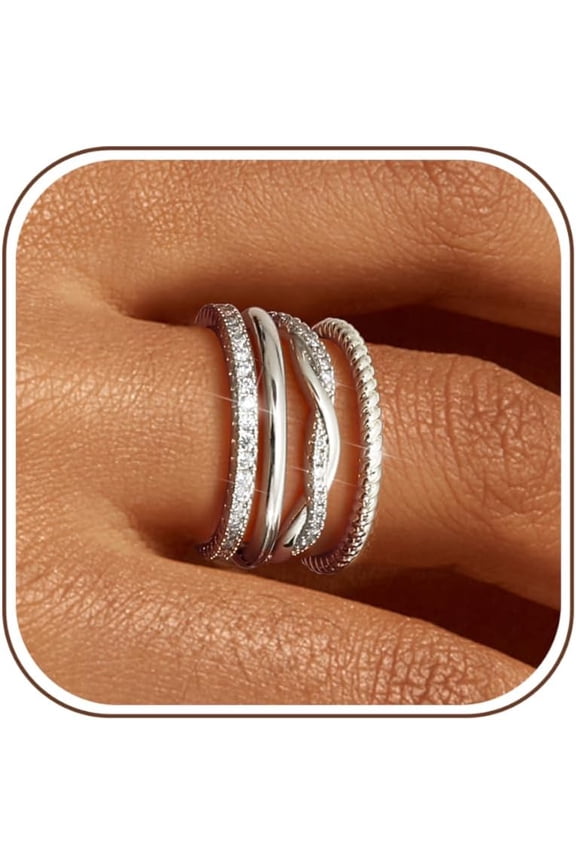 Stackable Rings for Women Non Tarnish Dainty 14K Gold Plated Stackable Thin Rings Cubic Zirconia Thumb Ring Set Trendy Statement Promise Wedding Bands Engagement Rings for Women Size 5-10