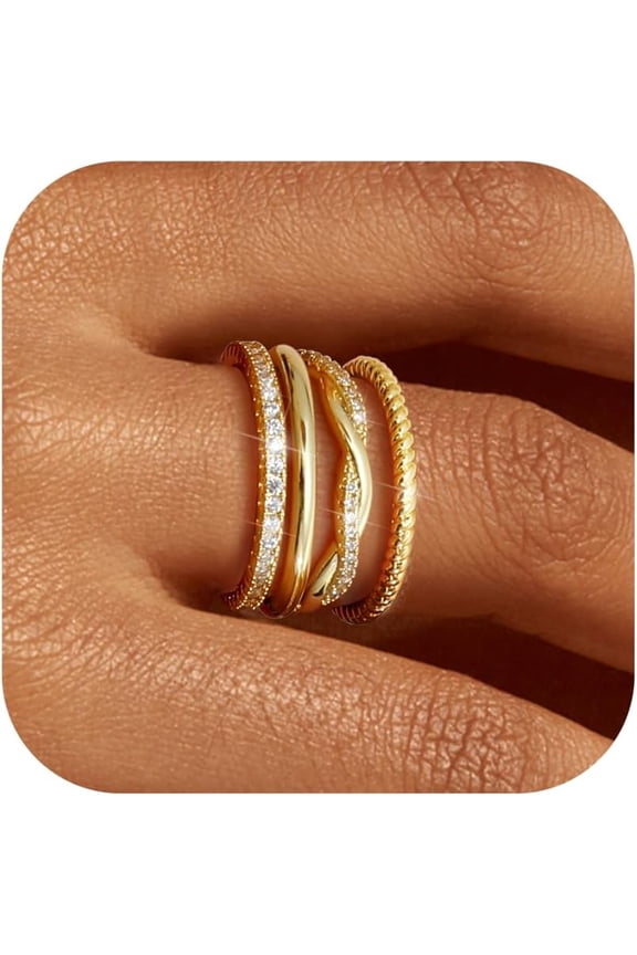 Stackable Rings for Women Non Tarnish Dainty 14K Gold Plated Stackable Thin Rings Cubic Zirconia Thumb Ring Set Trendy Statement Promise Wedding Bands Engagement Rings for Women Size 5-10