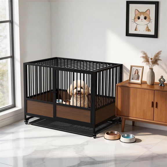 Stackable Rolling Cat Cage Pet Kennel Kittens Whelping Crate for Breeding, Cat Boarding, Pet Shops Furniture Style