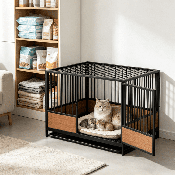 Stackable Cat Cage Pet Kennel Kittens Whelping Crate for Breeding, Cat Boarding, Pet Shops Furniture Style