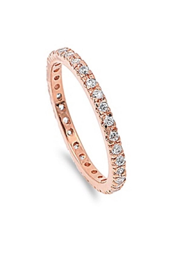 Stackable Rose Gold-Tone Plated Eternity Cubic Zirconia Ring Sterling Silver 925