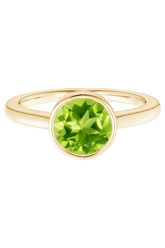Stackable Round 9 MM Peridot 925 Sterling Silver Yellow Plated Wedding Ring