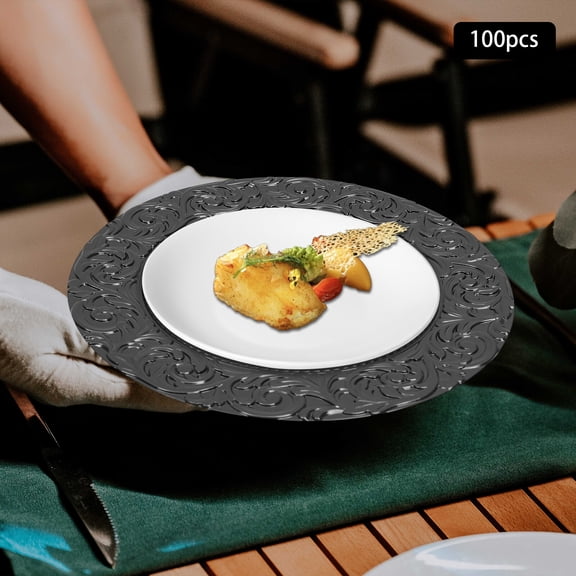 Stackable Round Plates 100-Set Modern Black Commercial Event Use