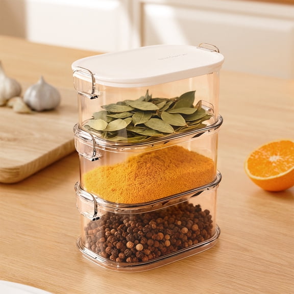 Stackable Seasoning Organizer,6x5x3" Transparent Seasoning Storage Box,Airtight Table Salt Jar, Stain Resistant Construction,For Condiments,Plastic Kitchen Jar for Spices,Herbs,Tea,Dried Snacks