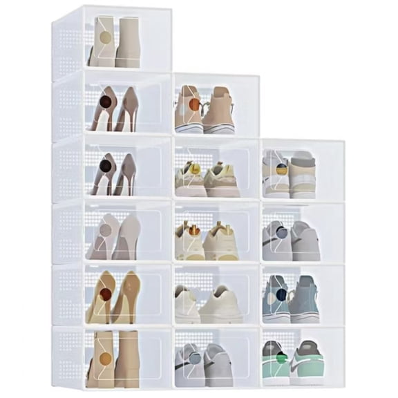 Stackable Shoe Boxes (15-Pack) | Clear Plastic Shoe Organizers with Lids | Versatile Sneaker Storage Containers for Closet, Under Bed, Display or Entryway