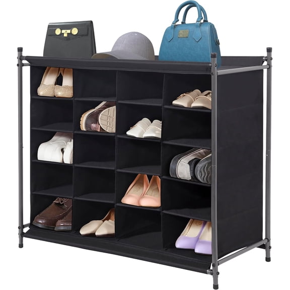 Stackable Shoe Cubby Organizer, Free Standing 20-Cube Shoe Cube Rack for Entryway, Bedroom, Apartment, Closet, Black