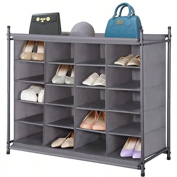 Stackable Shoe Cubby Organizer Free Standing Shoe Cube Rack for Entryway Bedroom Apartment Closet 20-Cube Gray