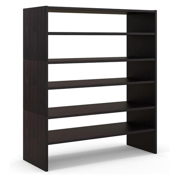 Stackable Shoe Rack, 3 x 2-Tier Wooden Shoe Organizer Combo for Closet, 31”Wide Shoe Shelf & Sneakers Storage Display, Floor Shelves for Front Door, Entryway, Hallway, Dorm (Dark Brown)