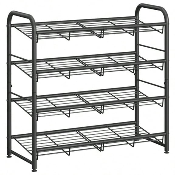 Stackable Shoe Rack 4 Tier Metal Shoes Rack Storage Shelf Holds Up To 20 Pairs Shoes Adjustable Slanted Shelves Shoe Tower Organizer For Closet Entryway Small Spaces Black