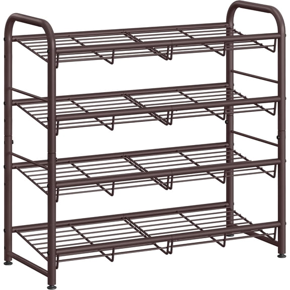 Stackable Shoe Rack, 4 Tier Metal Shoes Rack Storage Shelf, Holds up to 20 Pairs Shoes, Adjustable Slanted Shelves Tower Organizer for Closet Entryway Small Spaces, Bronze