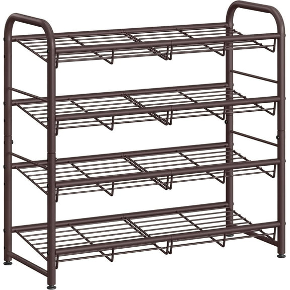 Stackable Shoe Rack, 4 Tier Metal Shoes Rack Storage Shelf, Holds up to 20 Pairs Shoes, Adjustable Slanted Shelves Tower Organizer for Closet Entryway Small Spaces, Bronze