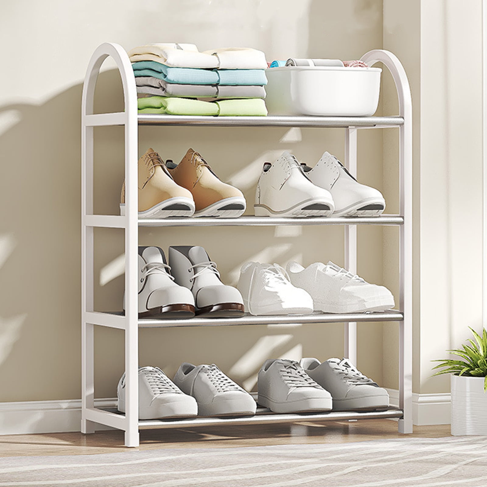 Stackable Shoe Rack with 4 Tiers Metal Shelves Shoe Rack Storage Organizer Multifunctional Lightweight Sturdy Metal Stand Footwear Shelf for Closet Living Room Bedroom Bathroom Walmart