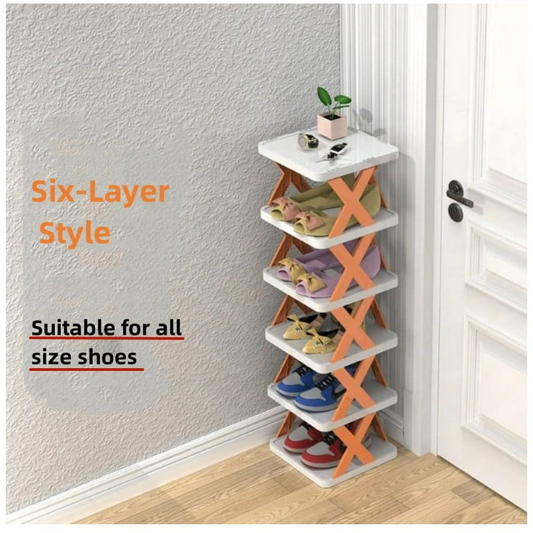 Stackable Shoe Rack for Closet, Vertical Shoe Rack,Shoe Organizer Storage,Folding  Shoe Cabinet for Entryway, Free Combination Shoe Cabinet for Home, 6  Tiers,Orange 