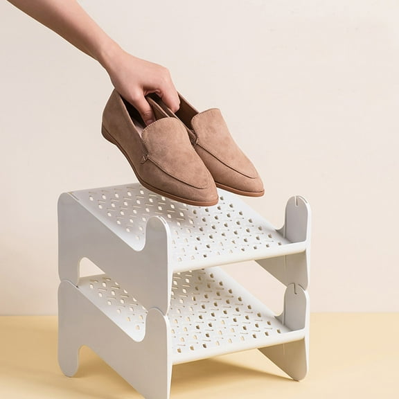 Stackable Shoe Rack | Foldable & Breathable Plastic Storage Organizer for Sneakers, Heels, Books & Toys, 26x25x14cm, Light Blue/Yellow/White