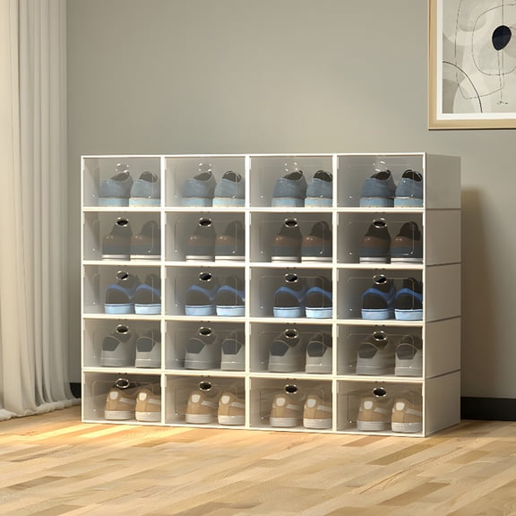 Stackable Shoe Storage Box Durable Plastic Sneaker Display Case Organizer 20pcs