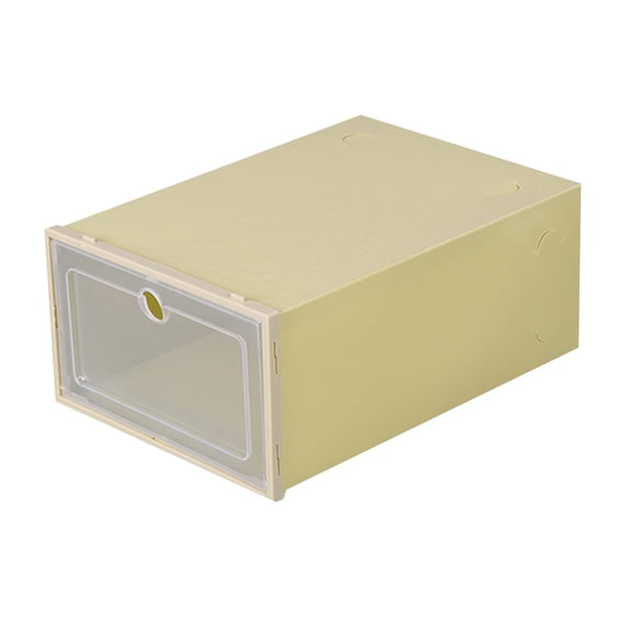 Stackable Shoe Storage Boxes Clear Plastic Drawer Organizer, Light Yellow | Foldable Shoe Container with Transparent Front L