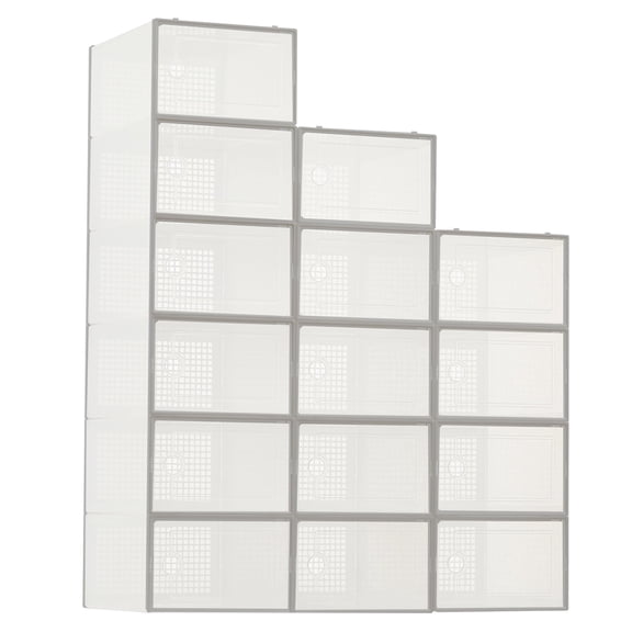 Stackable Shoe Storage Boxes Clear Plastic Organizer Bins with Ventilated Lids, Collapsible Dustproof Container, 15 Pack Black Brown Grey for Closet Entryway