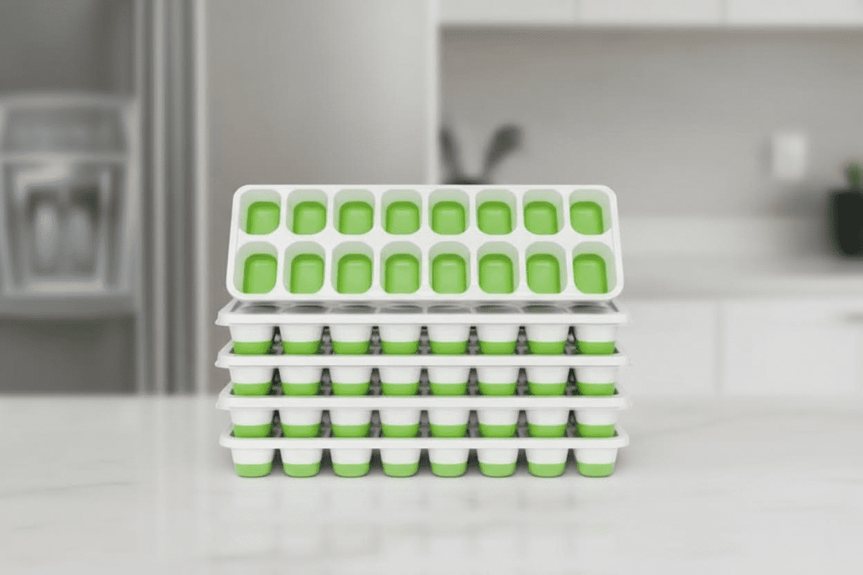 Stackable Silicone Ice Cube Trays with Lids, 4 Pack BPA Free Easy Release Ice Molds for Freezer, Perfect for Cocktails, Coffee, and Baby Food Storage