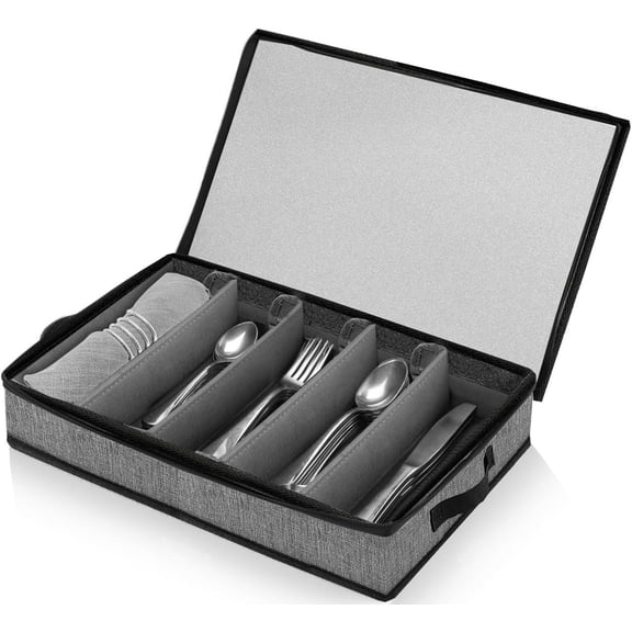 Stackable Silverware Organizer Chest with 4 Dividers, Flatware Storage Box, Spoon and Tableware Organizer, Kitchen Utensil Cutlery Storage Case for Moving and Transport