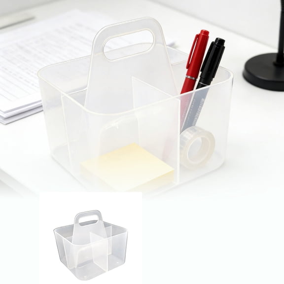 Stackable Small Caddy with Handle, Portable Acrylic Pen Holder 3 Compartments, Clear Pencil Organizer Removeable Dividers for Art Supplies, Crafts, Colored Pencils, Stationery, Markers