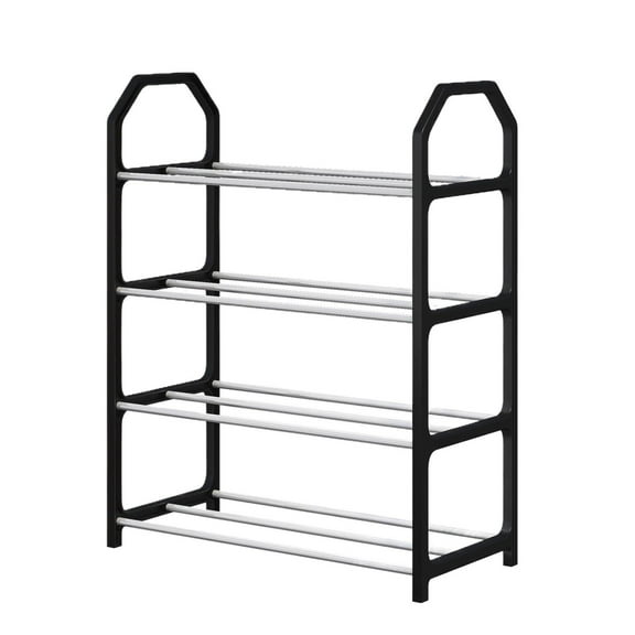 Stackable Small Shoe Rack, Entryway, Hallway And Closet Space Saving Storage And Organization (4-Tier, Black)