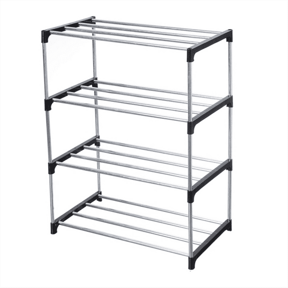 Stackable Small Shoe Rack, Entryway, Hallway and Closet Space Saving Storage and Organization (4-Tier, Black)