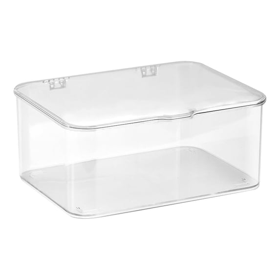 Stackable Small Storage Box with Hinged Lid, 9.33 x 7.48 x 3.94" Clear Plastic Organizer Bin, Acrylic Organizer Box, Rectangular Desktop Storage Containers for Beads Mask Phone Small Gadgets