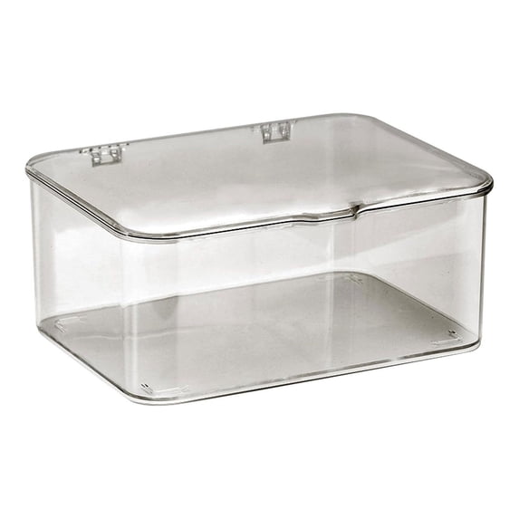 Stackable Small Storage Box with Hinged Lid, 9.33 x 7.48 x 3.94" Clear Plastic Organizer Bin, Acrylic Organizer Box, Rectangular Desktop Storage Containers for Beads Mask Phone Small Gadgets