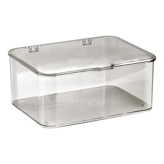 Stackable Small Storage Box with Hinged Lid, 9.33 x 7.48 x 3.94" Clear Plastic Organizer Bin, Acrylic Organizer Box, Rectangular Desktop Storage Containers for Beads Mask Phone Small Gadgets