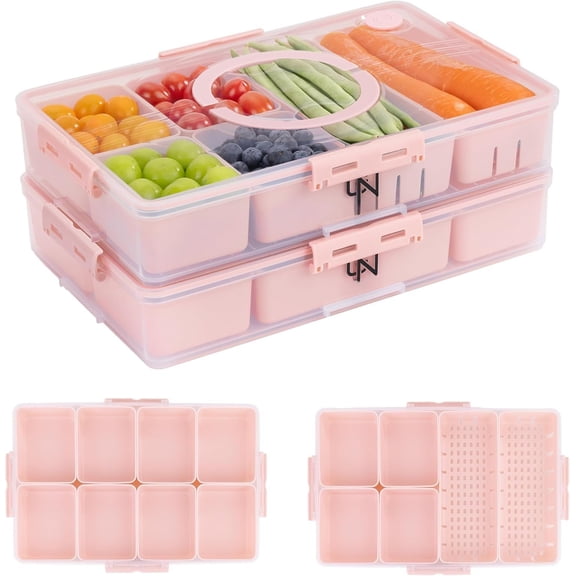 Stackable Snackle Box Container with 2 , 14 Compartments -  Snackle box Organizer, Dishwasher & Microwave Safe  Snacklebox for Veggies, Fruits, Charcuterie, Snacks (, 2 Pack)