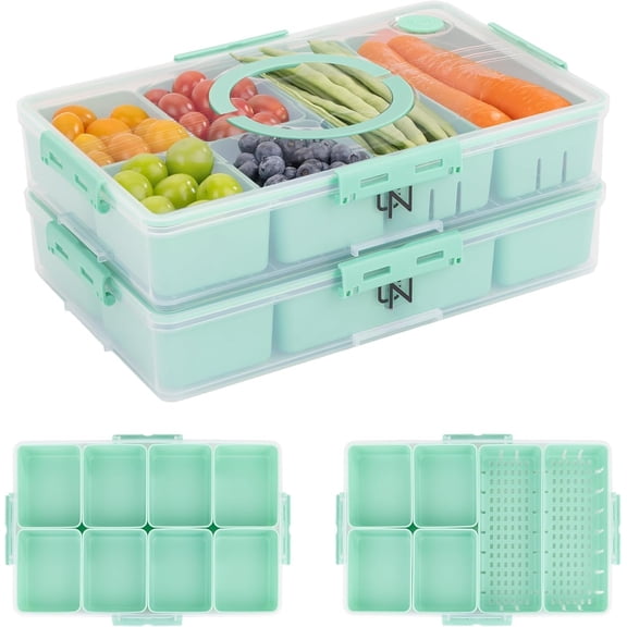 Stackable Snackle Box Container with 2 , 14 Compartments - Snackle box Organizer, Dishwasher & Microwave Safe Snacklebox for Veggies, Fruits, Charcuterie, Snacks (, 2 )