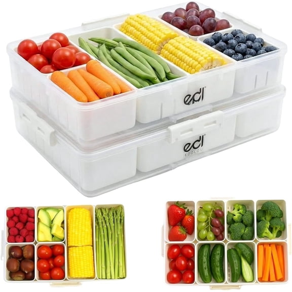 Stackable Snackle Box Organizer - 14 Compartments, & Portable with & Handles - , Dishwasher & Microwave Safe Snacklebox for Fruits, Veggies & Snacks (White, 2 )