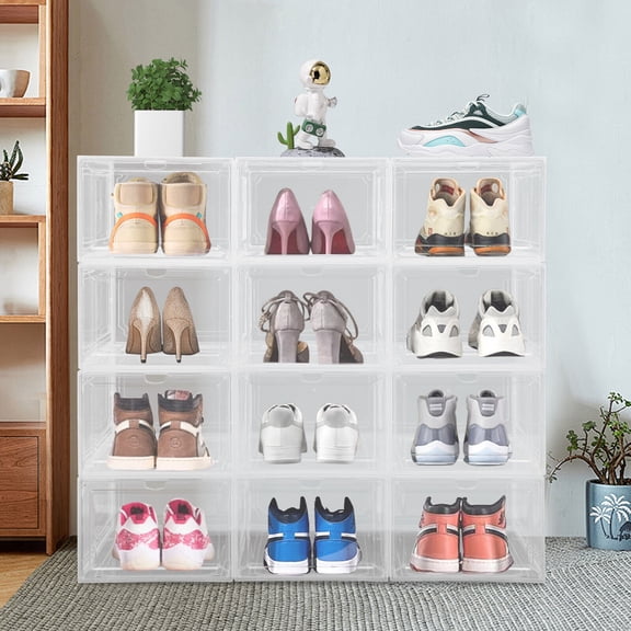 Stackable Sneaker Boxes, Clear PP, Acrylic Shoe Containers, Shoe Display Cases 12 Items 12*Stackable Shoe Boxes