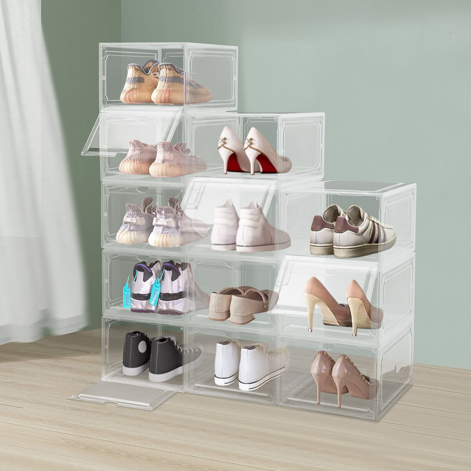 Stackable Sneaker Boxes, Shoe Display Cases 12 Items 12*Stackable Shoe ...