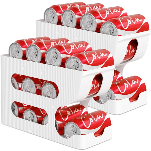 Auto-Rolling Soda Can Rack Organizer for Refrigerator - Stackable Can Dispenser Holder, Fits 24 Standard 12oz Cans, Bpa-Free Plastic Drink Organizer for Fridge, Pantry, Cabinet (2Pack)