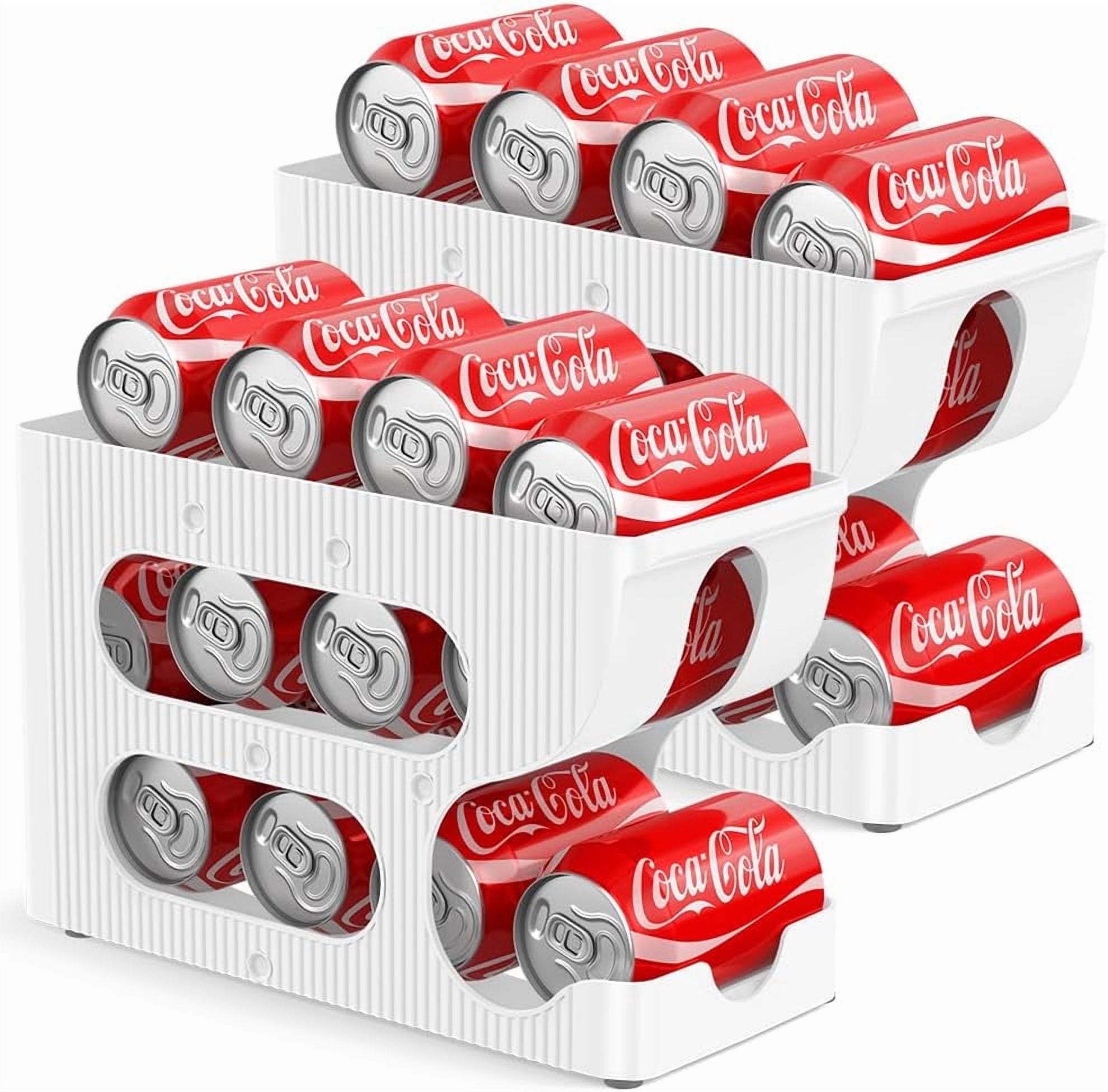 Auto-Rolling Soda Can Rack Organizer for Refrigerator - Stackable Can Dispenser Holder, Fits 24 Standard 12oz Cans, BPA-Free Plastic Drink Organizer for Fridge, Pantry, Cabinet (2Pack)