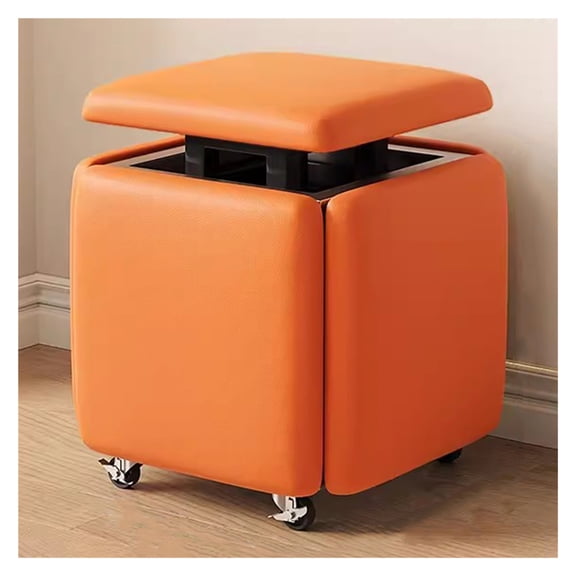 Stackable Sofa Chair Stool 5 in 1 Seating Cube Footstool with Swivel Casters,Movable Nesting Ottoman Stool Dressing Chair for Living Room Bedroom