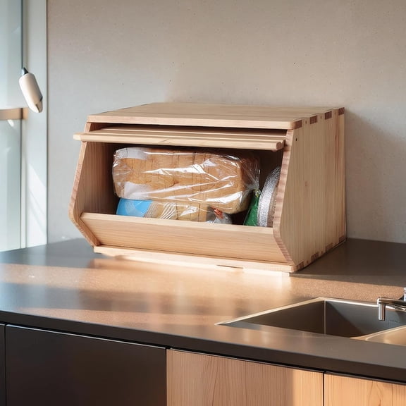 Stackable Solid Wood Storage Chests with Lids Modular Wooden Multi-use Box for Closet Hall Entryway Cabinet Drawers Potato Onion Bread Classify by Items 15.5 Inch W 1 Pack