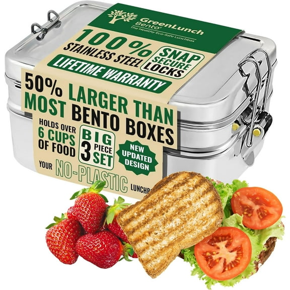 Stackable Stainless Steel Bento Box for Adults with Snack Pod - 6 Cup Capacity, Crack-Resistant, Secure Locks, Eco-Friendly Lunch Box Container for Work, Office & Travel
