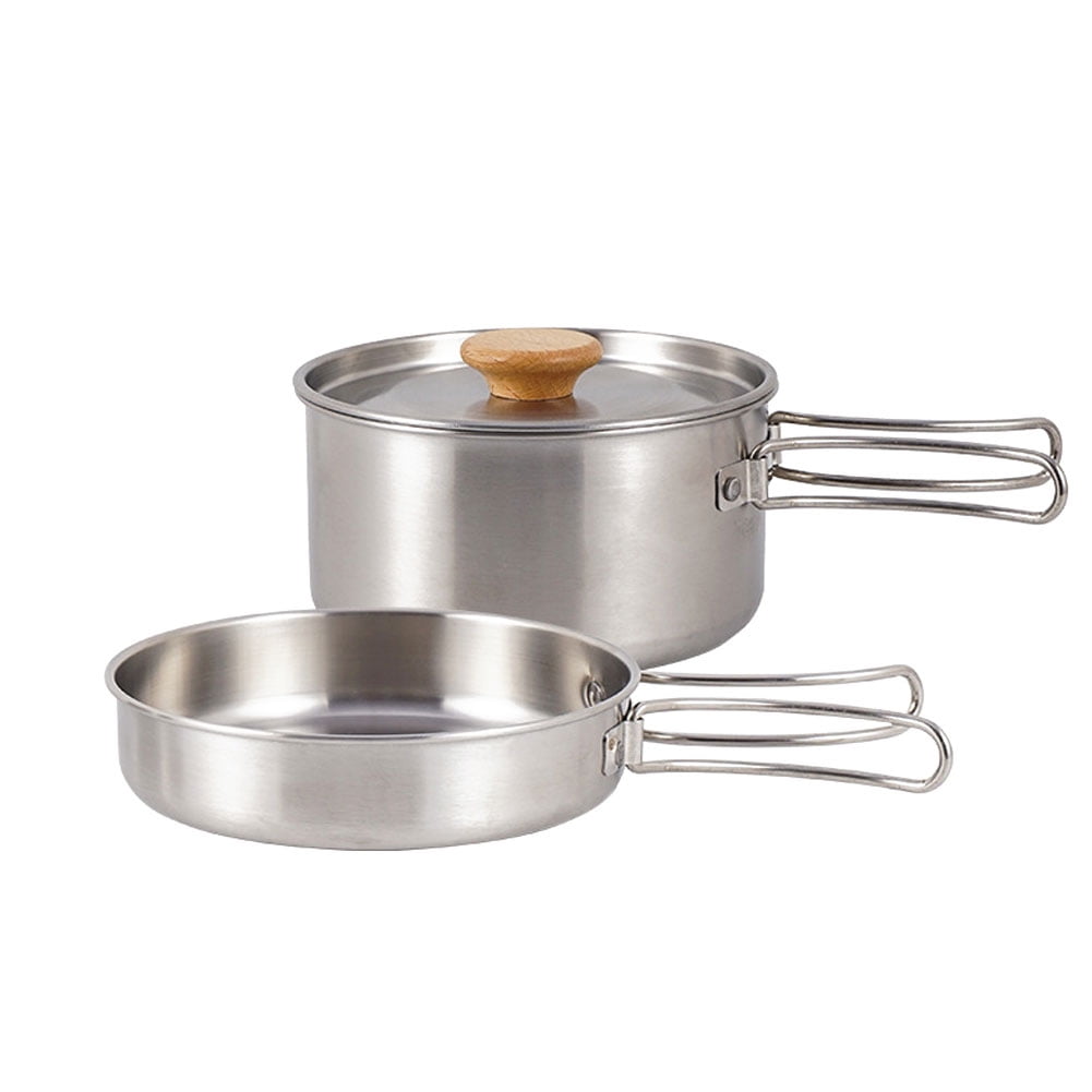 Stackable Stainless Steel Camping Cookware Set Travel Kit for Outdoor Indoors Kitchen Family