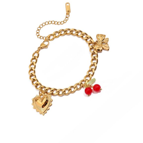 Stackable Stainless Steel Fruit Charm Bracelet Adjustable Multilayer Minimalist Design
